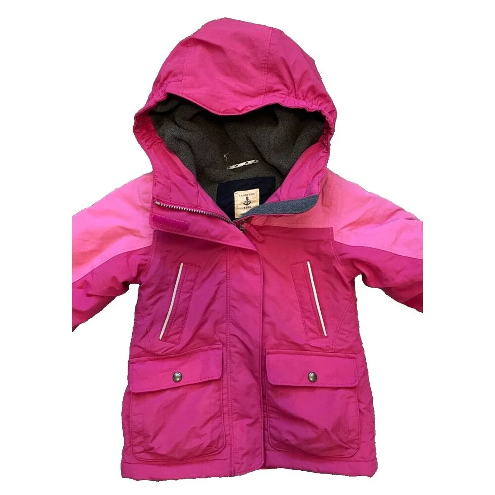 LANDS END Girls COAT Hooded PINK Squall Grow-A-Long Size S/4